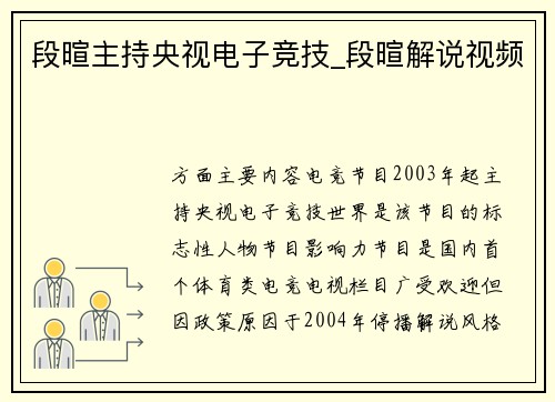 段暄主持央视电子竞技_段暄解说视频